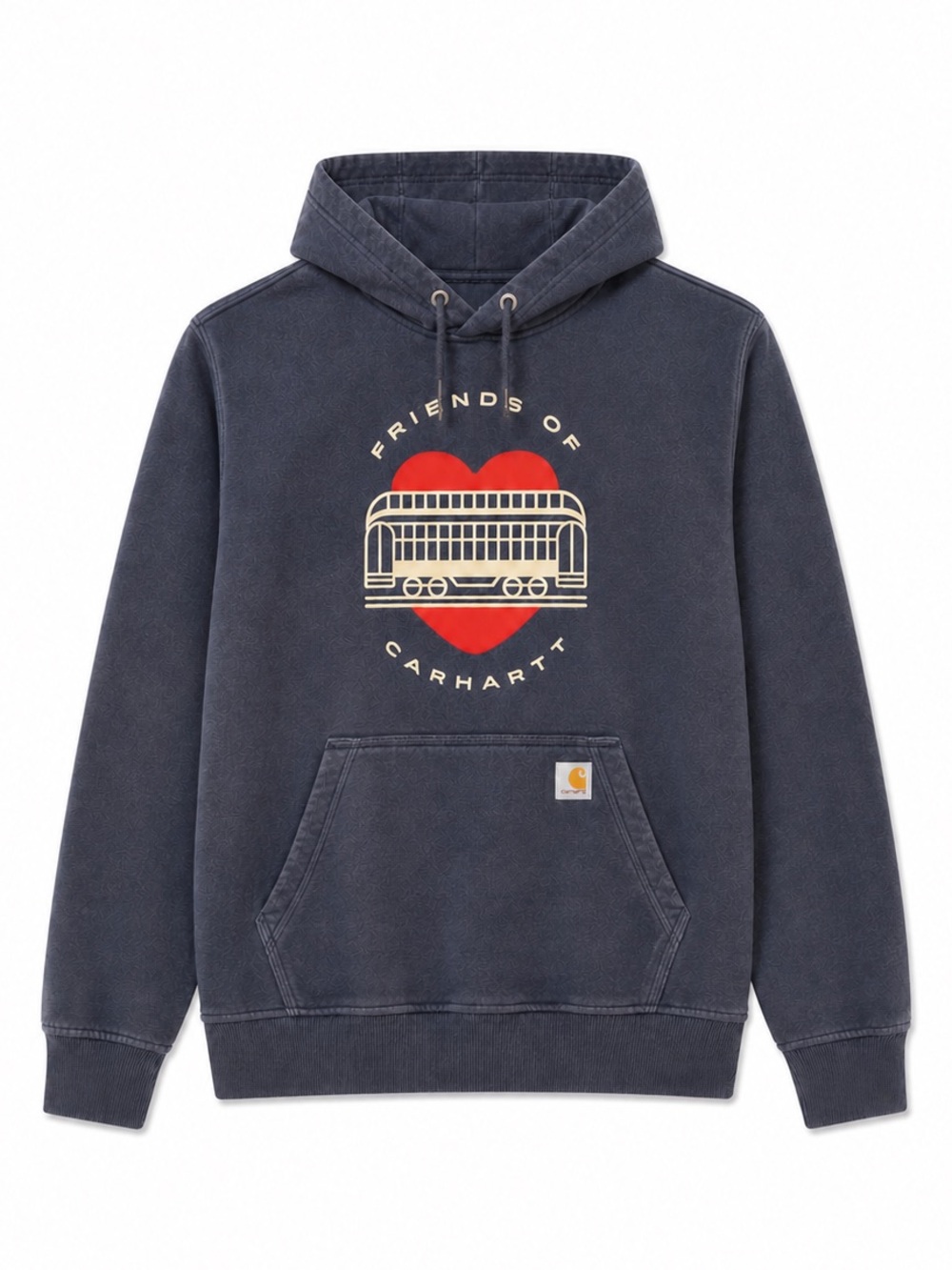 LIMITED EDITION Carhartt Navy Pullover Hoodie with Red Heart & Trolley Graphic